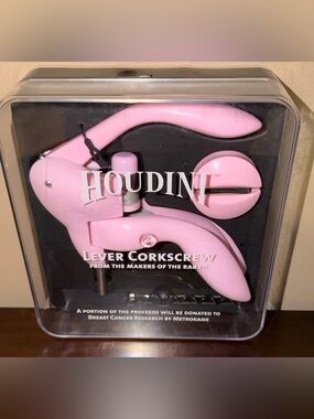 Houdini Pink Lever Corkscrew Foil Cutter & Spare Spiral Included. Original Box.